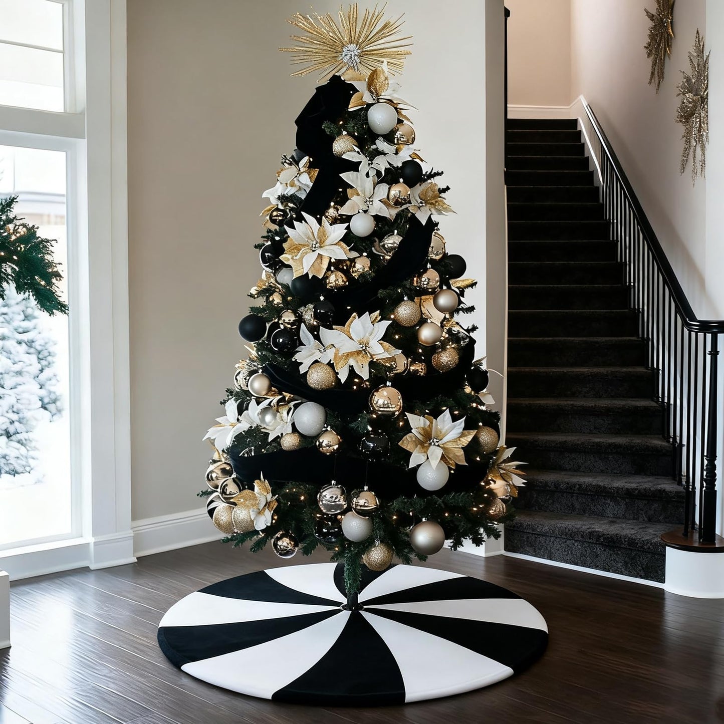 yuboo Black and White Tree Skirt, 48" Large Lollipop Tree Skirt for 6-7.5 FT Artificial Trees, Halloween Christmas Tree Decorations Ornaments, Spring Easter Holiday Party Xmas Tree Mat