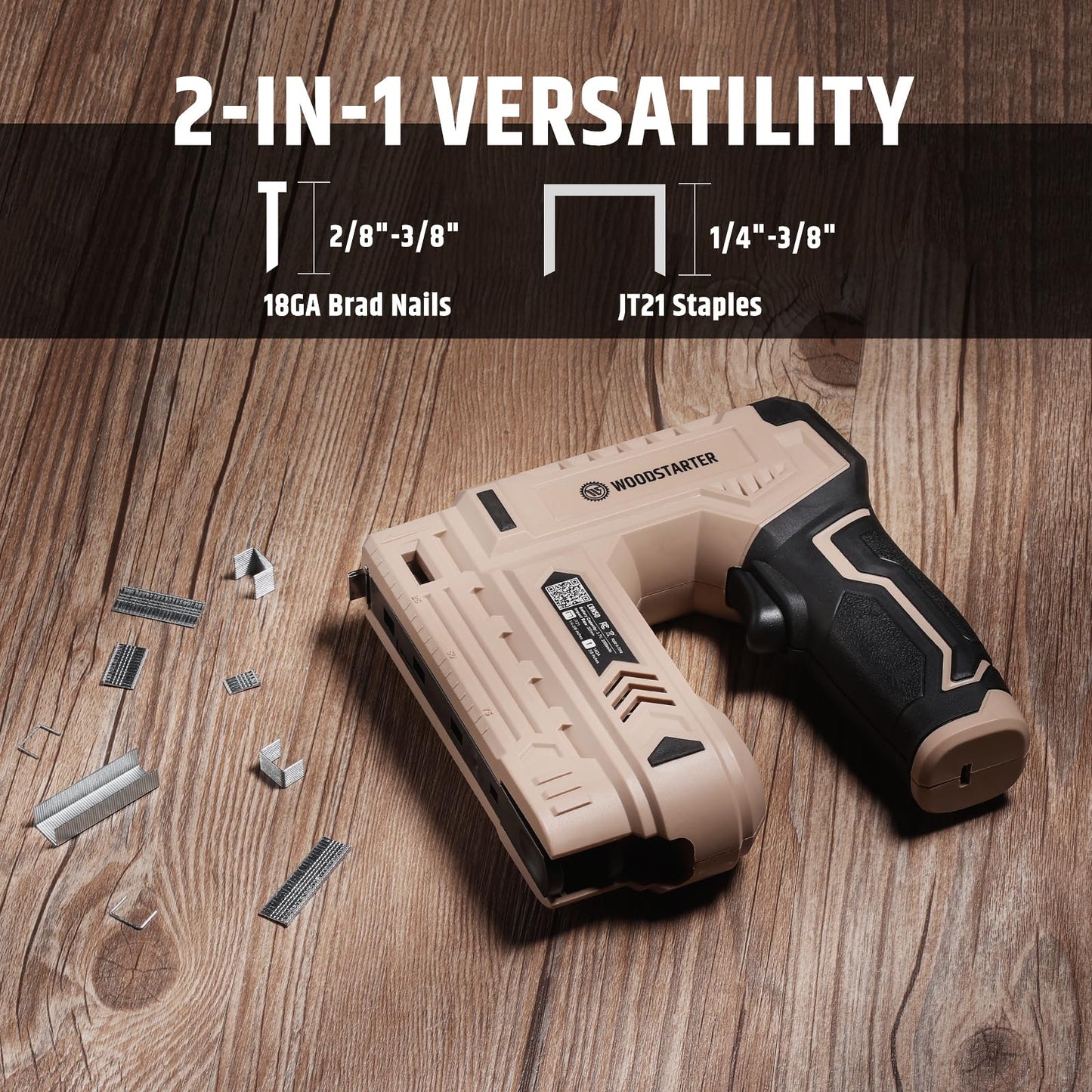 WOODSTARTER 2-in-1 Cordless Electric Staple Gun - 4V Rechargeable, Versatile for Multiple Scenarios
