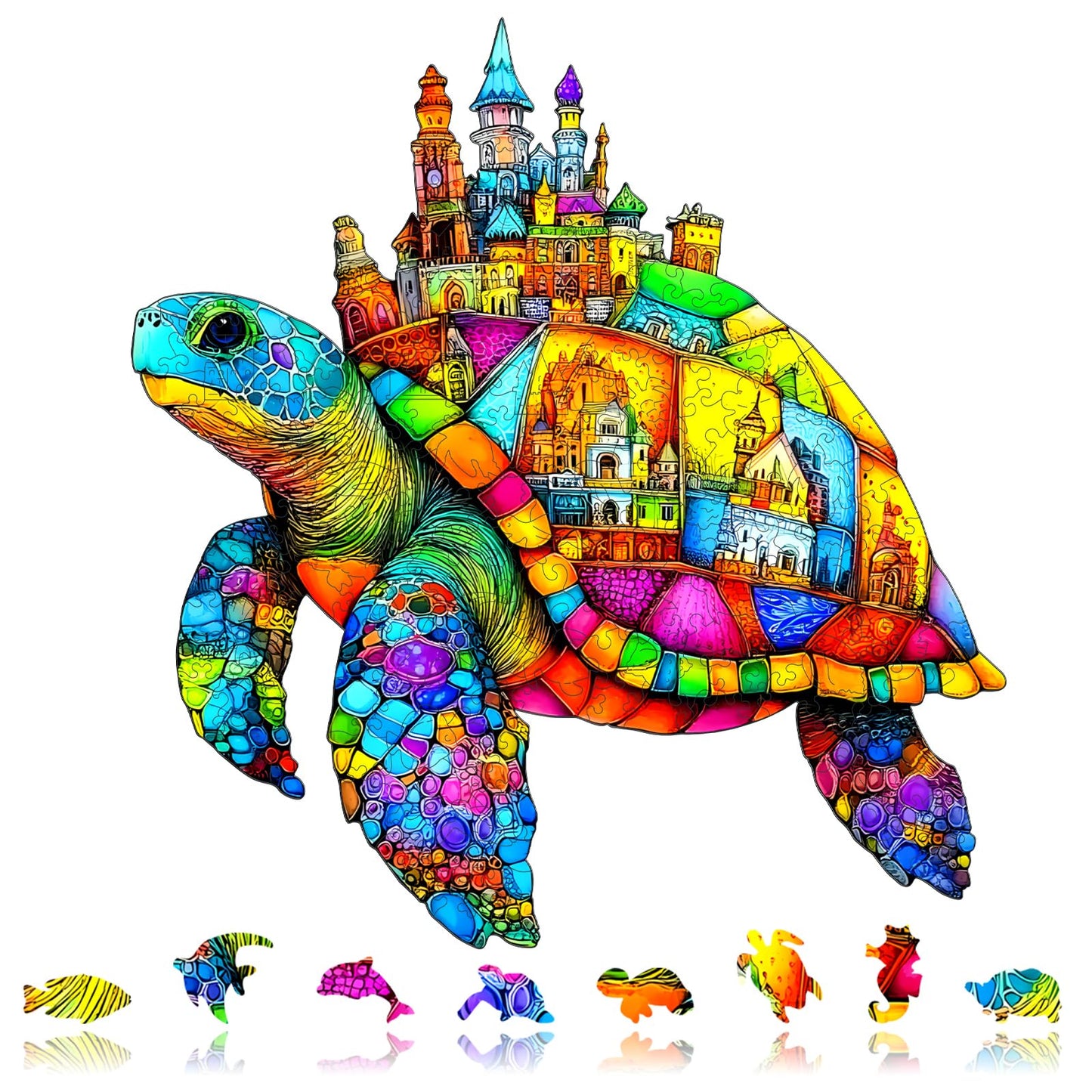 Mocfesk Sea Turtle Castle Wooden Puzzles, Ocean Jigsaw Wooden Puzzles for Adults and Kids, Small Puzzle for Seniors with Gift Box, Holiday Decor 11.4 x 10.7 in