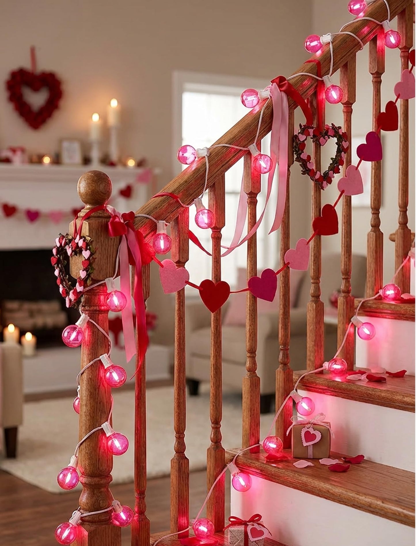 50Ft Valentine's Day Outdoor String Lights, G40 Valentines Day Decorations Lights with 27 LED Pink Shatterproof Bulbs(2 Spare), Hanging Globe Patio Lights for Outside Party Wedding Porch Backyard