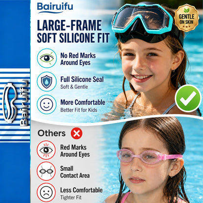 Bairuifu Kids Swim Goggles Snorkel Mask, Latest 3-Window Lens Wide Vision, Crystal Clear, Swimming Goggles Soft Nose Cover