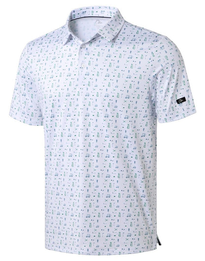 Obla Mens Golf Polo Shirts Short Sleeve Dry Fit Performance Moisture Wicking Casual Print Collared Golf Shirts for Men(White Golf Flag_XXXL)