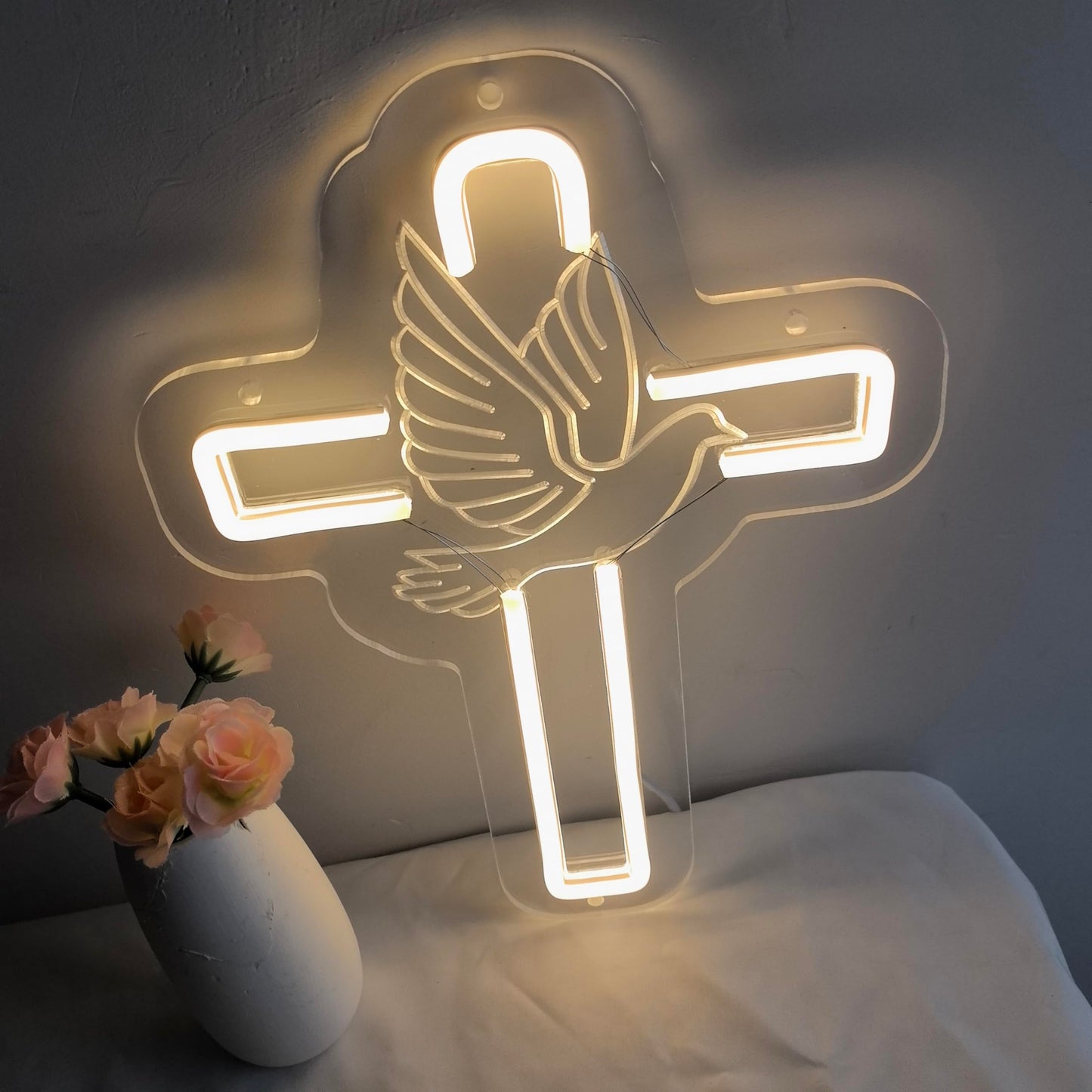 Dove of Peace Cross Neon Signs Jesus Neon Signs LED Wall Decor for Bedroom Living Room Weddings, LED Light Sign for Home Decor, Religious Events, Christmas Easter Celebrations Gifts