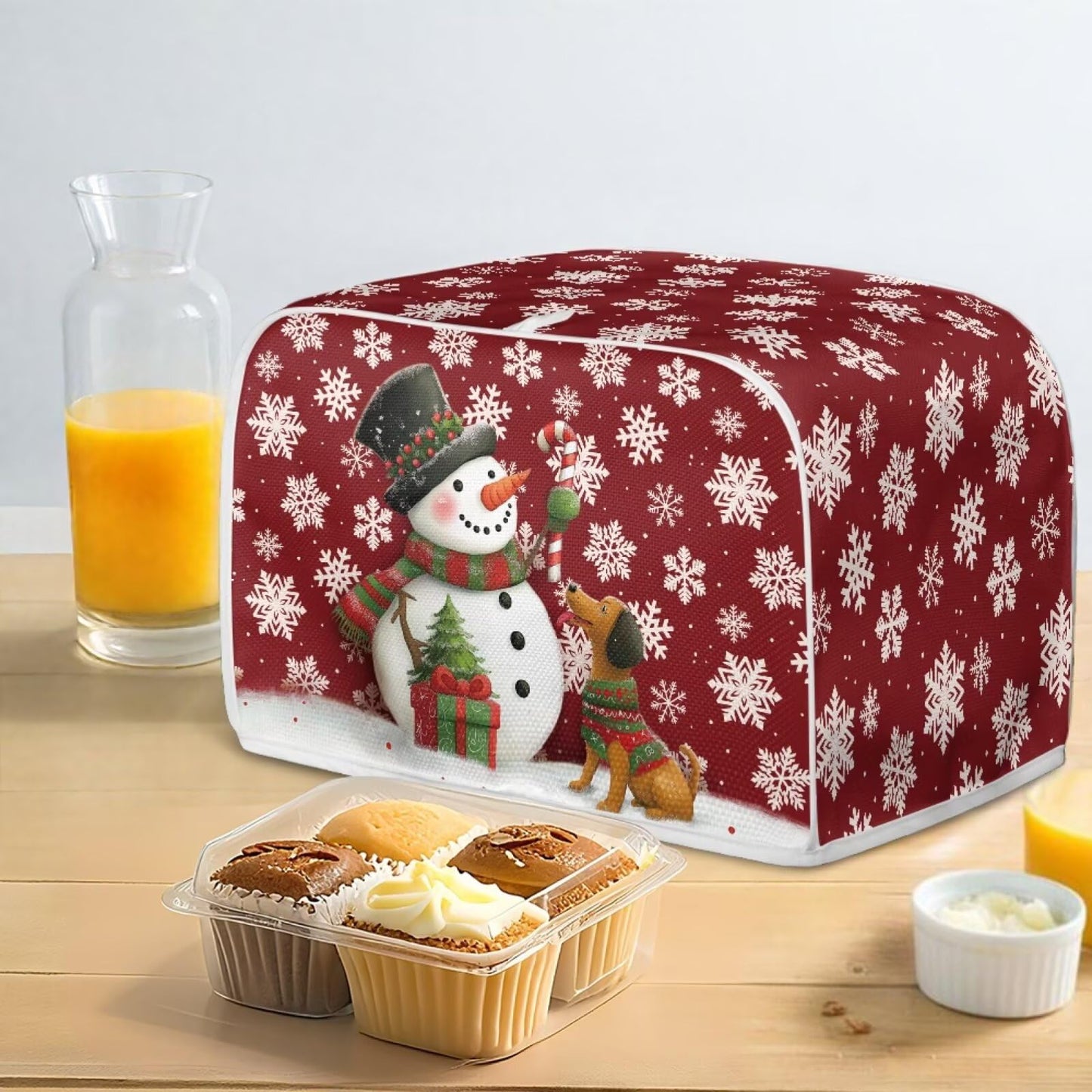 ASQVTIFE Christmas Snowman 4 Slice Toaster Cover Christmas Kitchen Decor Cute Dog Toaster Covers 4 Slice Wide Slot Toaster Oven Covers for Kitchen Counter Foldable Accessories