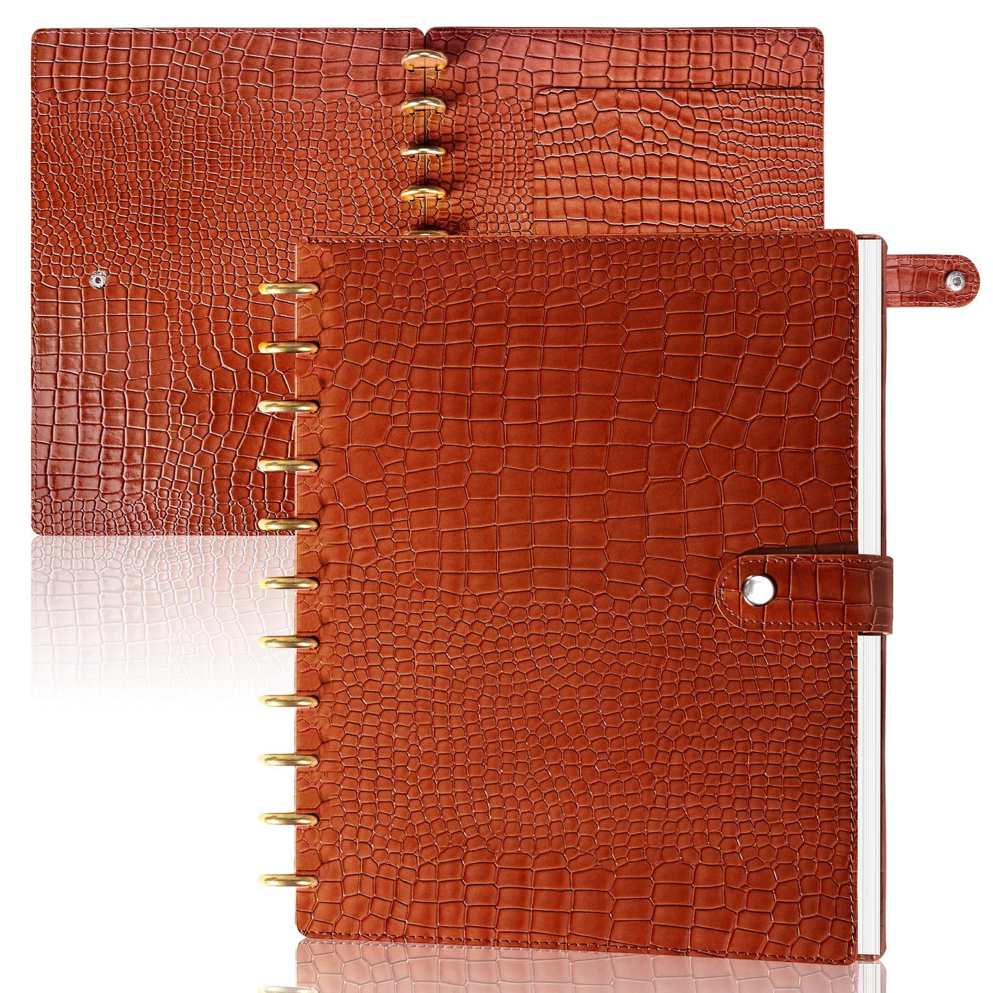 PU Leather 8.5*11in Discbound Cover And Disc Set with 11 Pcs Discbound Discs 1in Disc Bound Notebook Accessories Discbound Planner Cover Notebook Planner System For office(Not including book) (Brown)