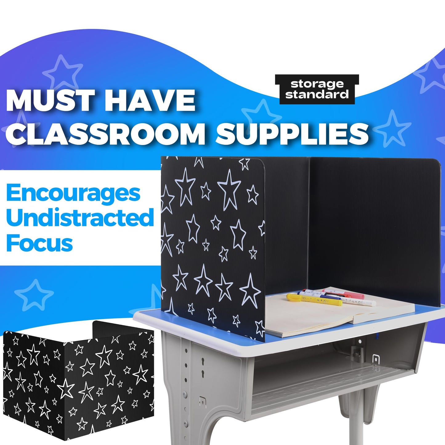 22-Pack Desk Dividers for Students - Star, Durable & Waterproof Plastic Study Carrel Divider, Classroom Folders Teacher Supplies, Easy-to-Clean Plastic Privacy Shield Folder Boards for Student Desks
