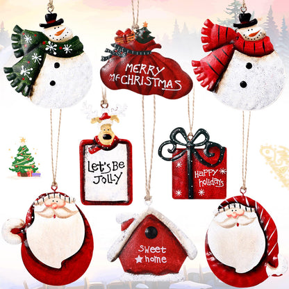 WILLBOND 8 Pieces Christmas Tin Metal Ornaments Tin Santa Claus Decorations Snowman Reindeer Christmas Ornaments for Holiday Celebrations Home Themed Party Decoration