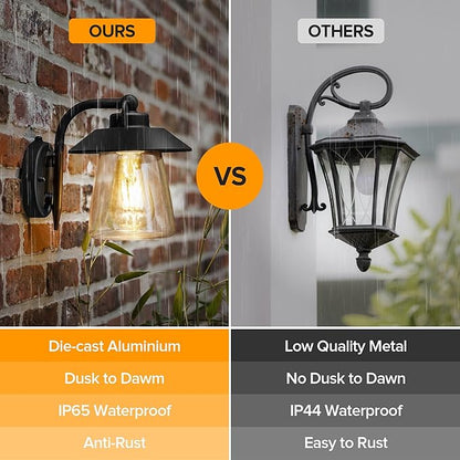 LUTEC 2 Pack Dusk to Dawn Outdoor Indoor Exterior Light Fixture, Farmhouse Barn Wall Sconce, Matte Black Finish Anti-Rust Wall Mount Light, Waterproof Wall lamp with Clear Glass for Porch, Patio