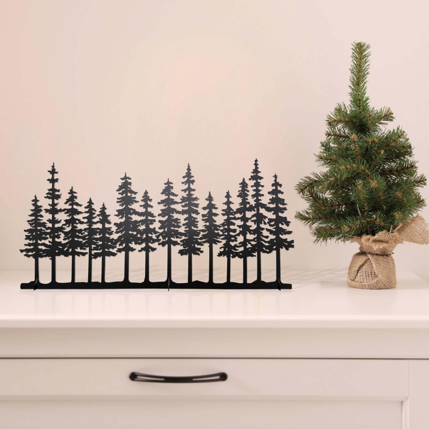 dryelves Metal Pine Tree Decor, Cabin Forest Tree and Nature Rustic Tabletop Decor, Mantel Centerpieces Shelf Decorations, Housewarming Gifts for Home Farmhouse Living Room Bedroom(Black)