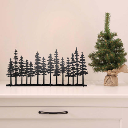 dryelves Metal Pine Tree Decor, Cabin Forest Tree and Nature Rustic Tabletop Decor, Mantel Centerpieces Shelf Decorations, Housewarming Gifts for Home Farmhouse Living Room Bedroom(Black)