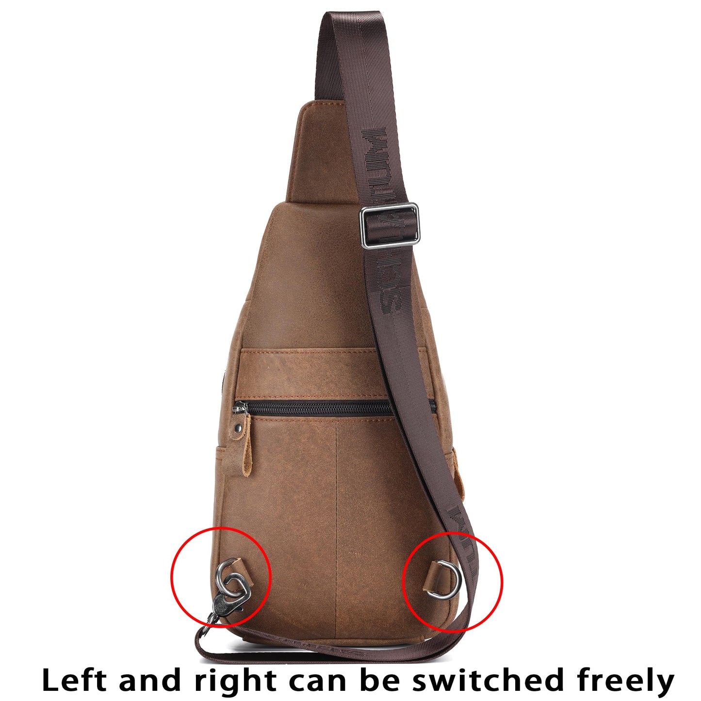 LUKZIJAES Genuine Leather Sling Bag for Men Crossbody Bags Man Shoulder Chest Pack Hiking Casual Daypack Outdoor Travel Backpack (#1-Brown)