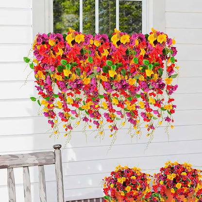 Artificial Flowers for Outdoors 2 Pack Fake Hanging Plants with Faux Hibiscus Flowers Summer Fall Decor UV Resistant Silk Leaves for Indoor Outdoor Front Door Porch Patio Planter Decor