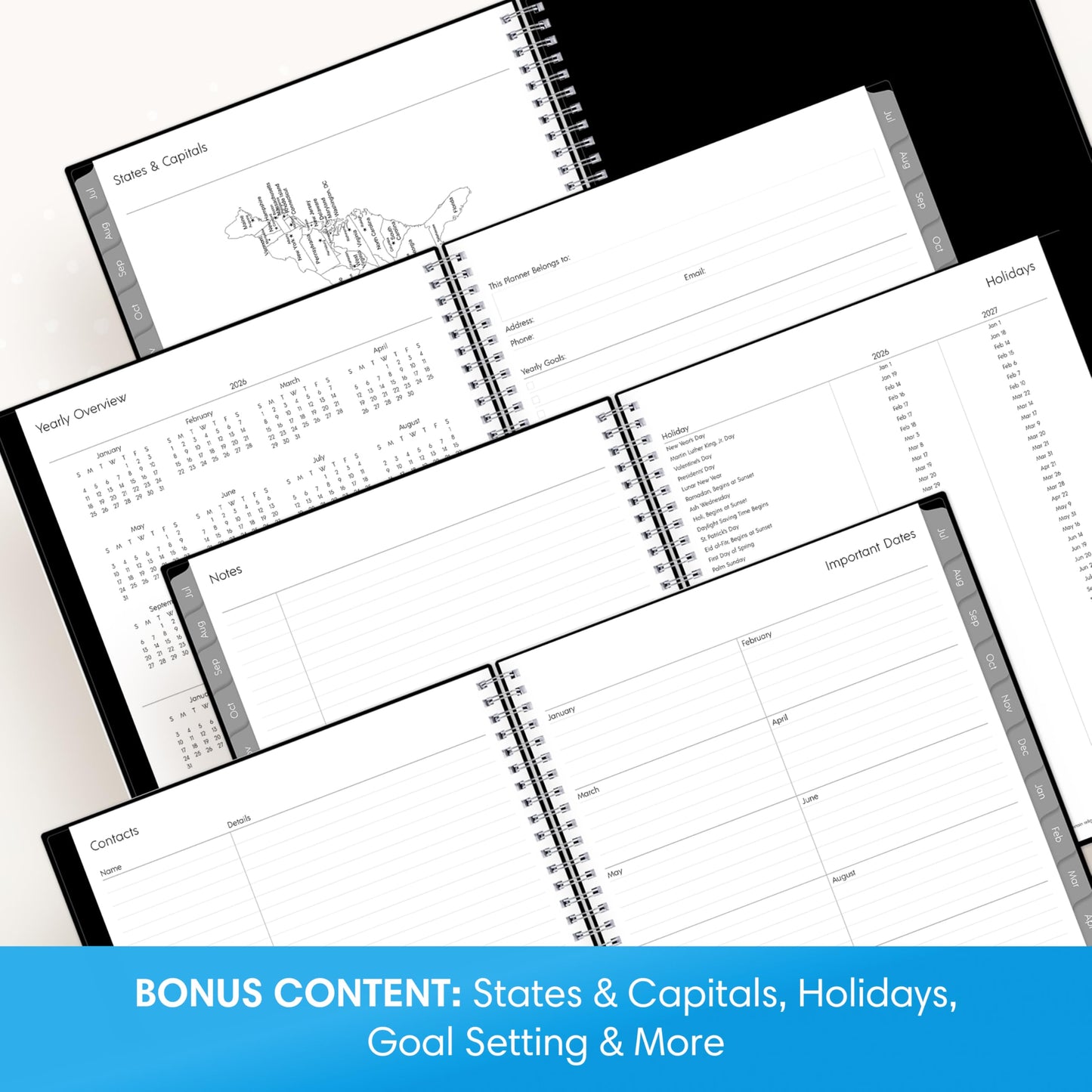 Blue Sky 2026-2027 Weekly and Monthly Academic Year Planner Calendar, July 2026 - June 2027, 8.5" x 11", Flexible Cover, Wirebound, Laminated Tabs, Enterprise