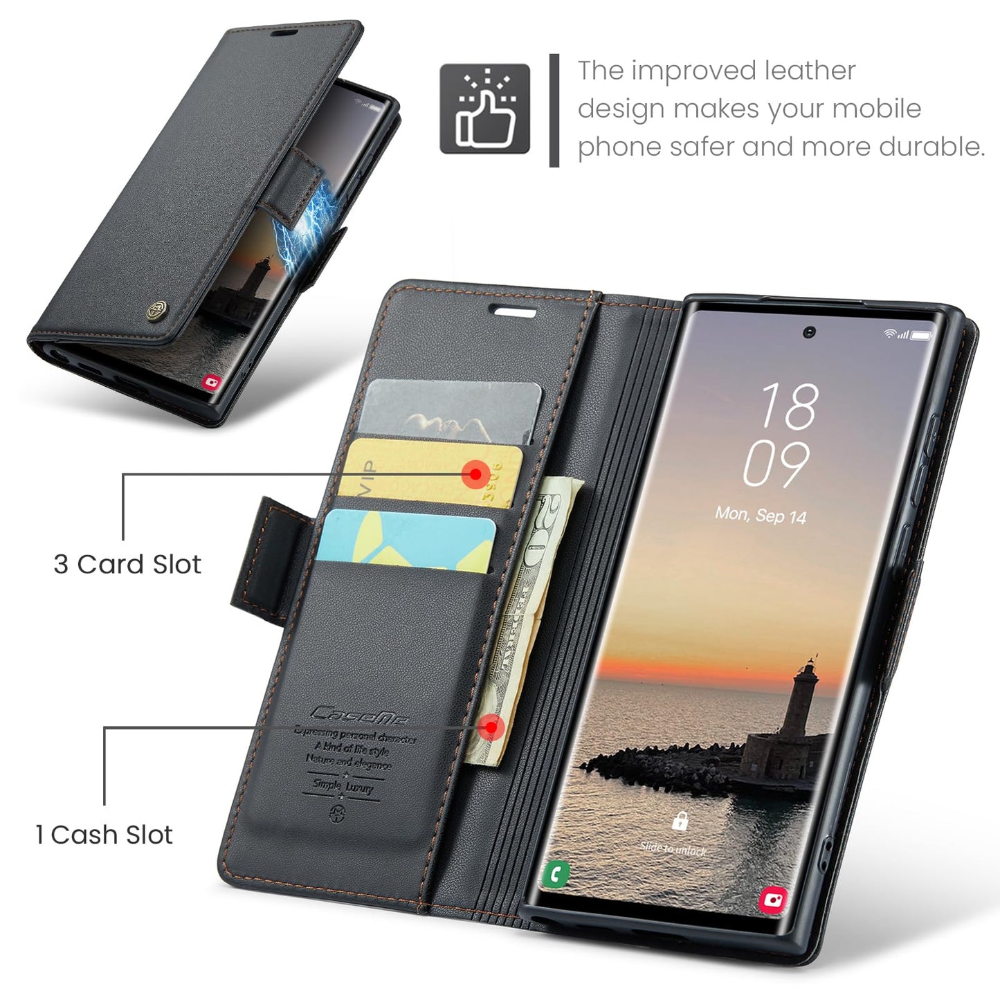 Rerzoiro Case for Samsung Galaxy S24 Ultra Wallet Case, RFID Blocking PU Leather Flip Folio Cover Card Holder Kickstand Shockproof Phone Case Compatible with Samsung Galaxy S24 Ultra, Black