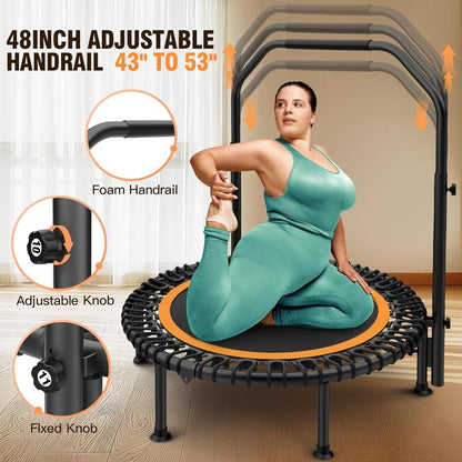 ANCIHER Foldable Mini Trampoline - 40"/48" Indoor Exercise with Adjustable Handle & Resistance Bands | Max Load 450lbs/550lbs