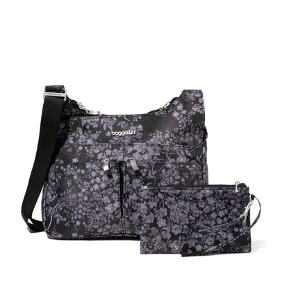 Baggallini Cross Over Crossbody Women 11x8.5 Medium Travel Bag Lightweight Water-Resistant Nylon Organized Handbag Purse