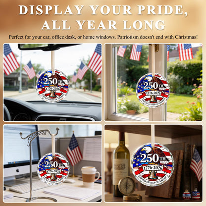 250 Anniversary USA Ornament for 4th of July Tree Decorations - Crystal Glass Patriotic Christmas Ornaments - 1776-2026 Bald Eagle Liberty Bell US Flag Keepsakee - Independence Day Souvenir Gifts