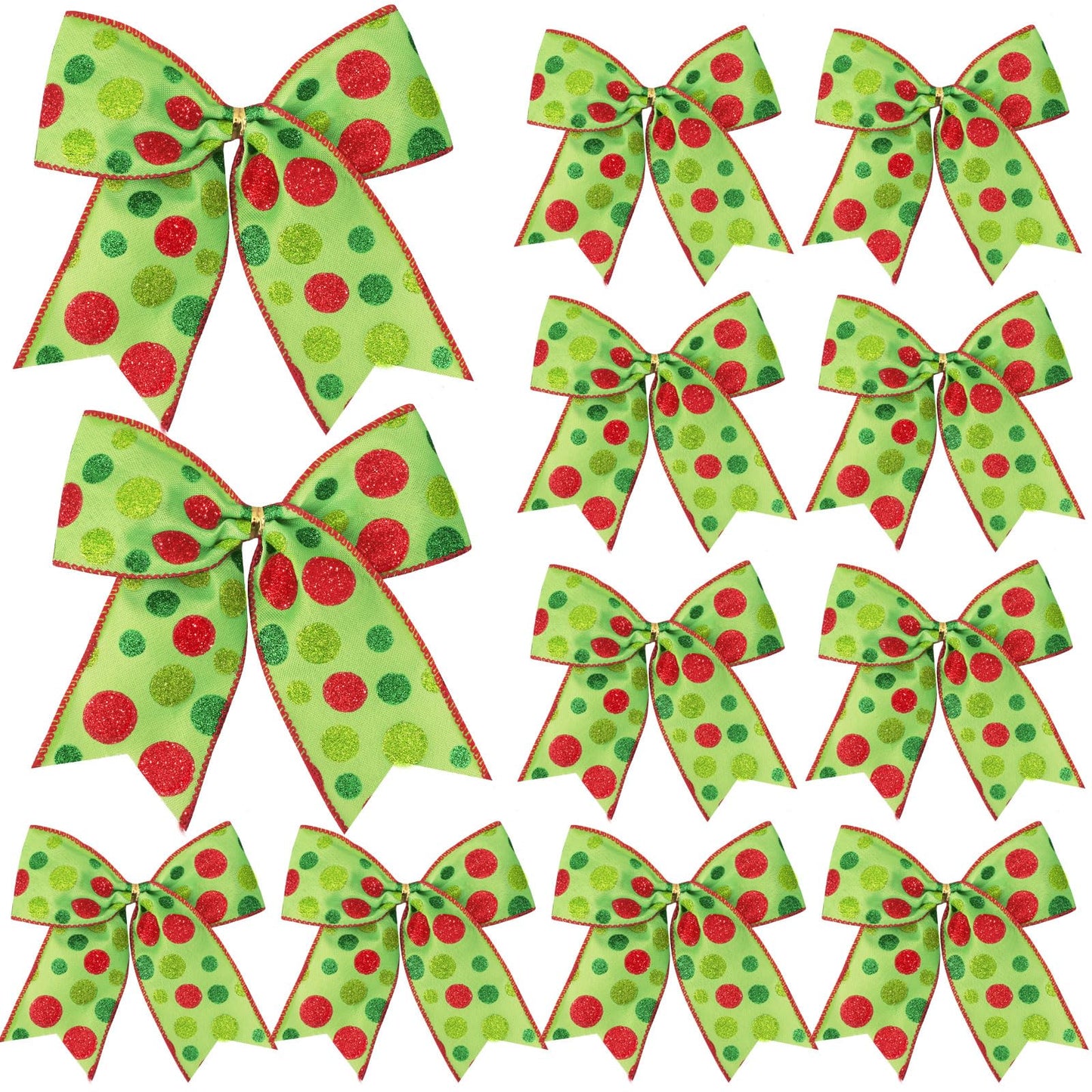 Wninbu 12 Pcs Red Green Christmas Bows,6 Inch Large Christmas Wreaths Bows for Tree Gift Wrapping Garland,Christmas Decoration Holiday Party Crafts Xmas Tree Ribbon Ornaments (Glitter dot-White)