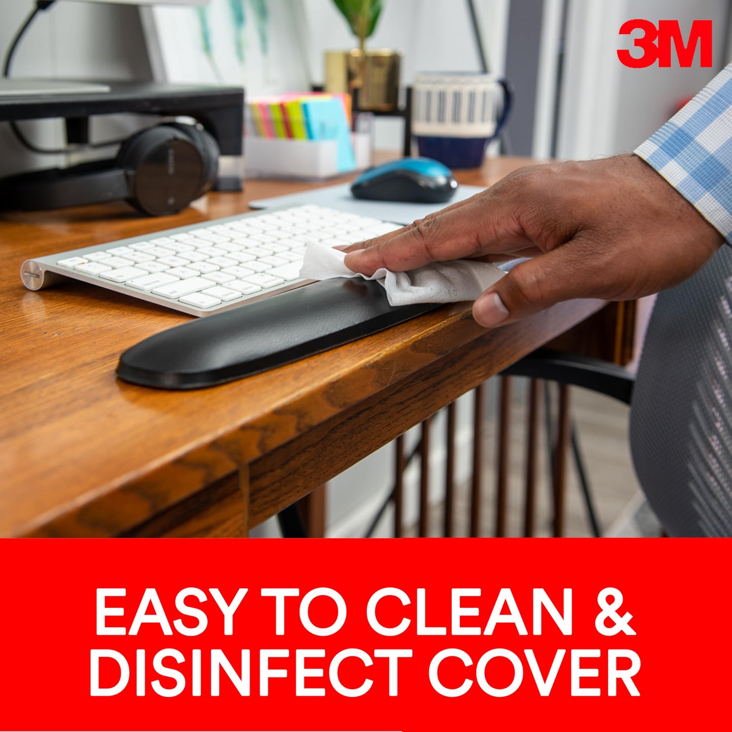 3M Gel Wrist Rest, Black Leatherette, 18 Inch Length, Antimicrobial Product Protection (WR309LE)