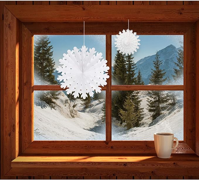 CHRORINE 16 Pcs Christmas Winter White Paper Snowflake Decorations, Christmas Snowflakes Hanging Decoration, Frozen Birthday Party Supplies Winter Wonderland Party Decorations (Mixed 7.8"-20")