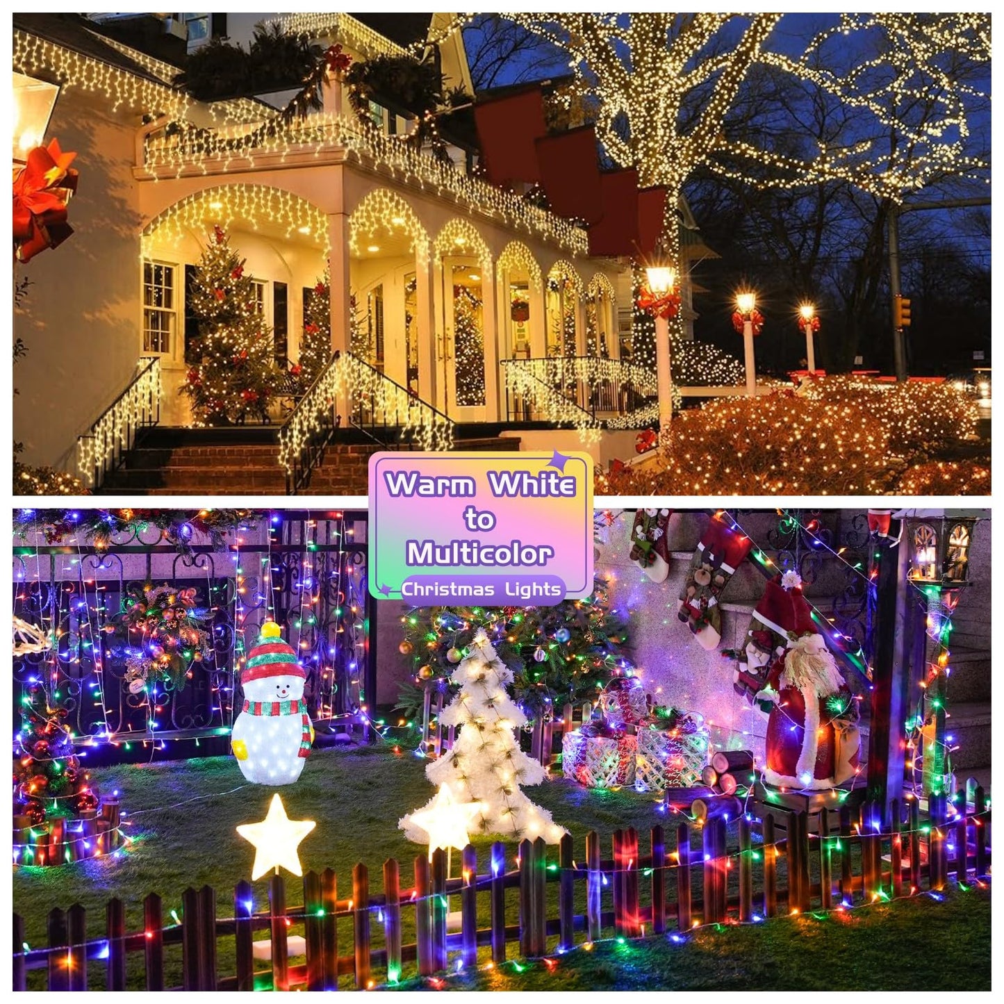 JMEXSUSS 200 LED Christmas String Lights Outdoor Waterproof, 66ft Color Changing String Lights Plug in, Warm White & Multicolor Christmas Lights for Trees Yard Wedding Xmas Party
