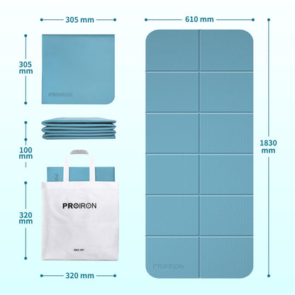 PROIRON Foldable 72"x24"x0.24"(6mm) TPE Yoga Mat,NOT PVC!!!-Folding Yoga Mat Thick for Home Workout & Travel, Eco-Friendly TPE Non Slip Yoga Mats with Storage Bag,Portable Yoga Mat for Home Gym, Pilates, Fitness,Stretching-turquoise
