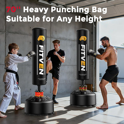 FITVEN Freestanding Punching Bag 70''-190lbs with Boxing Gloves Heavy Boxing Bag with Suction Cup Base - Men Stand Kickboxing Bag for Home Office