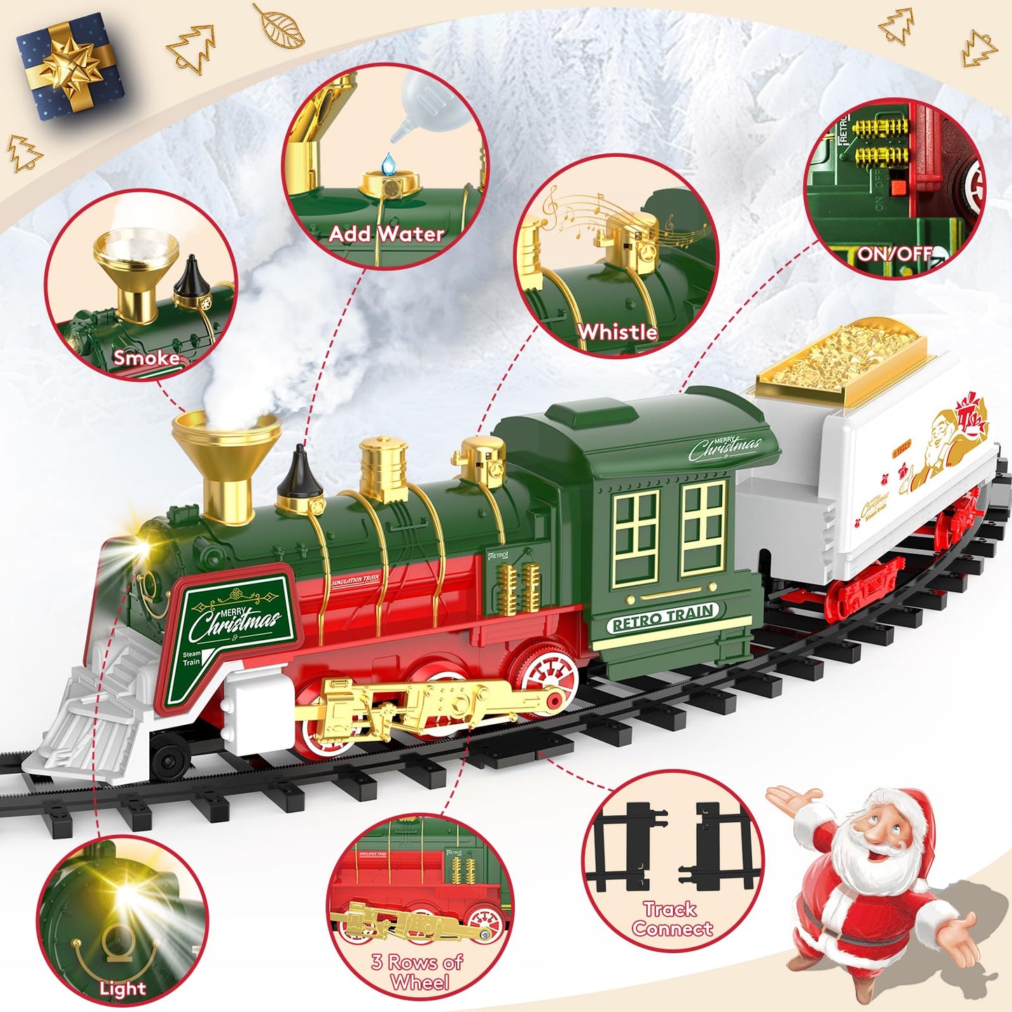 TERRAMUS Christmas Train Set - Hanging Train Toys with Smoke Light & Sound for Boys Girls,Train Set Around Under The Christmas Tree with Steam,Carriages Tracks for 3-12 Years Old Kids Decoration Gift
