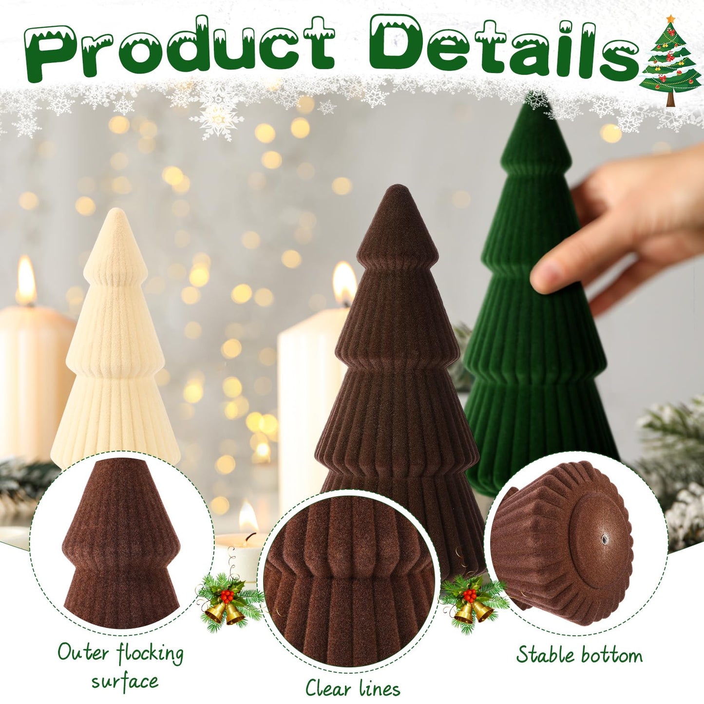 Thyle 6 Piece Brown Christmas Ornaments Velvet Christmas Tree, Cone-Shaped Indoor Xmas Decoration Centerpieces for Table Shelves, Living Room Home, Cabinet Mantel Decorations