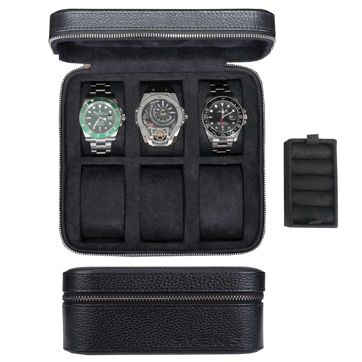 SYENS Real Genuine Leather Watch Travel Case 6 Watches Box, Suitable for all Watches and Smartwatches under 60mm Storage Organizer for Man and Women (6W-Z-BBL)