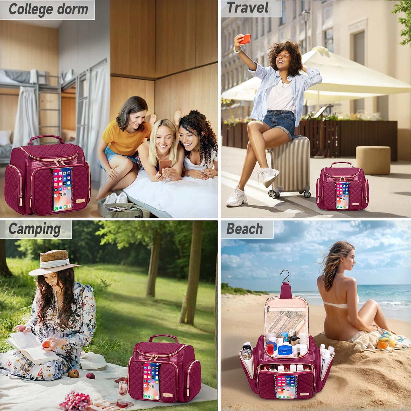Tealari Large Toiletry Bag for Women Men,Bathroom Bag,Water Resistant Shower Bag,Makeup Bag,Portable Shower Caddy for College Dorm,Hanging Travel Toiletry Bag with Transparent Waterproof Phone Pocket