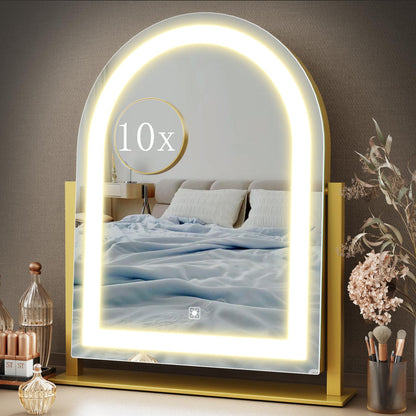 Arched Makeup Vanity Mirror with Lights 17.2" Large LED Lighted Mirror, Hollywood Make Up Mirror with Lighting, Smart Touch,Detachable 5X Magnification 360° Rotation, (Gold,Gift Box)