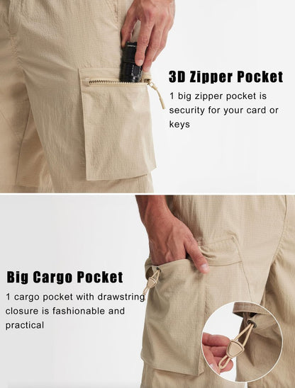 Libin Men's Shorts Casual All Day Comfy Quick Dry Lightweight Cargo Hiking Shorts Breathable Stretch Outdoor Sports Travel Summer Clothing with Zipper Pockets Khaki M