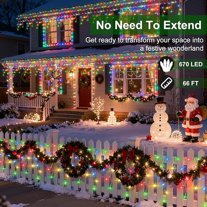 670 LED Christmas Lights with 148Drops, 66ft 12 Modes Hanging ice String Lights with Timer & Dimmable & Waterproof, Plug-in Fairy Lights for Indoor Outdoor Holiday Wedding Party Decorations Multicolor