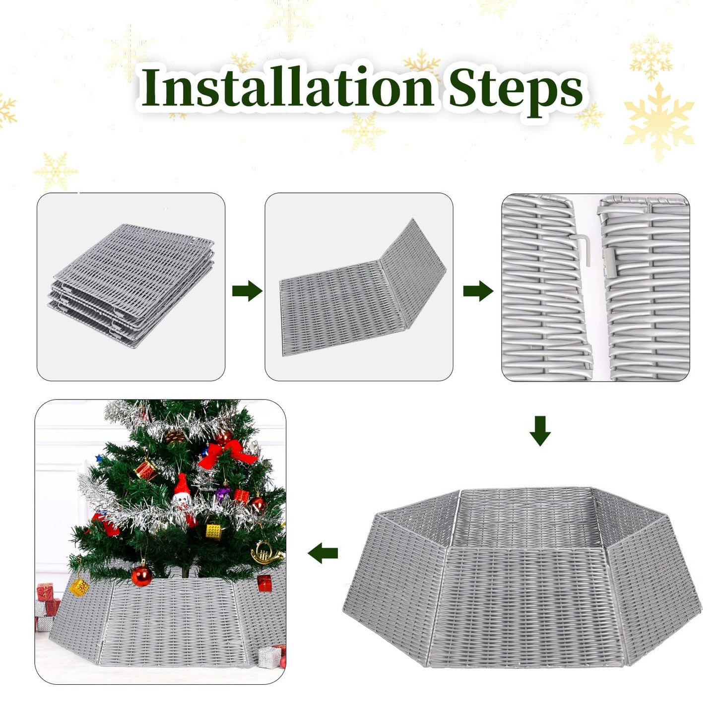 Vencer 34.2''Christmas Tree Collar,Plastic Rattan Xmas Tree Skirt,Rustic Decorations,Tree Skirt Base for Christmas Tree Decorations,Grey,CTS-G010