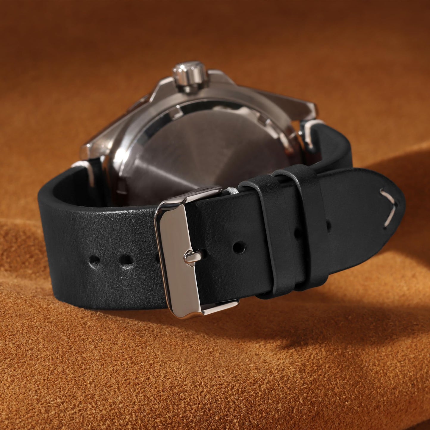 JUNGHELE leather watch bands for men and women, Quick Release leather watch strap with Silver Buckle watch leather strap, Black 18mm watch band