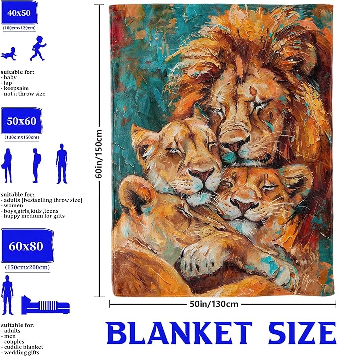 Lion Family Throw Blanket for Boys Girls Kids Adults Women, Fuzzy Warm Soft Cozy Flannel Blankets Gifts for Bedroom, Couch, Travel, Home Decor 60x80 in
