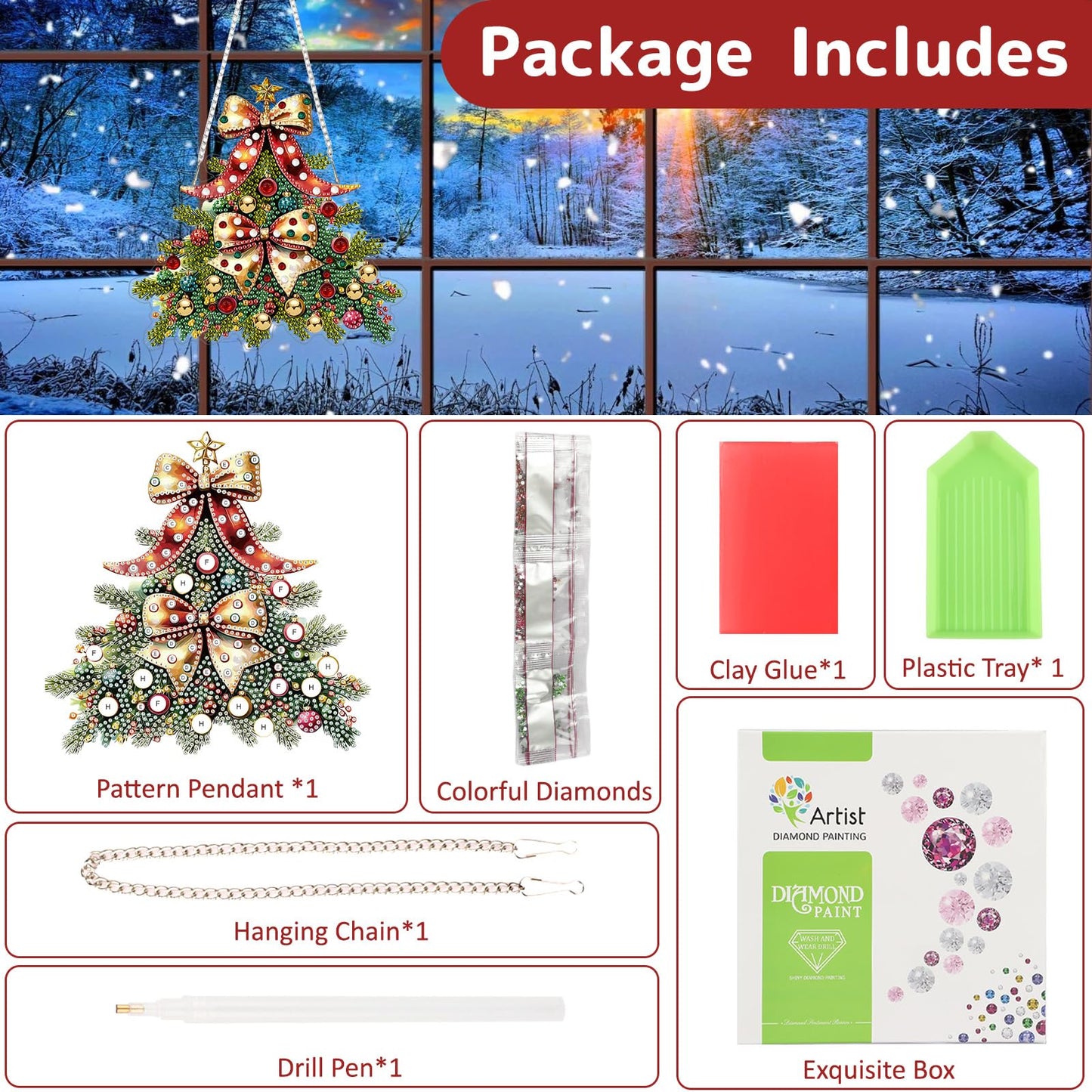 Genius maker Christmas Tree Diamond Art Hanging Kits for Adults, Diamond Painting Pendant Kits, DIY Acrylic 5D Special Shaped Crystal Diamonds Gem Art Painting Ornament for Home Wall Decor Gift