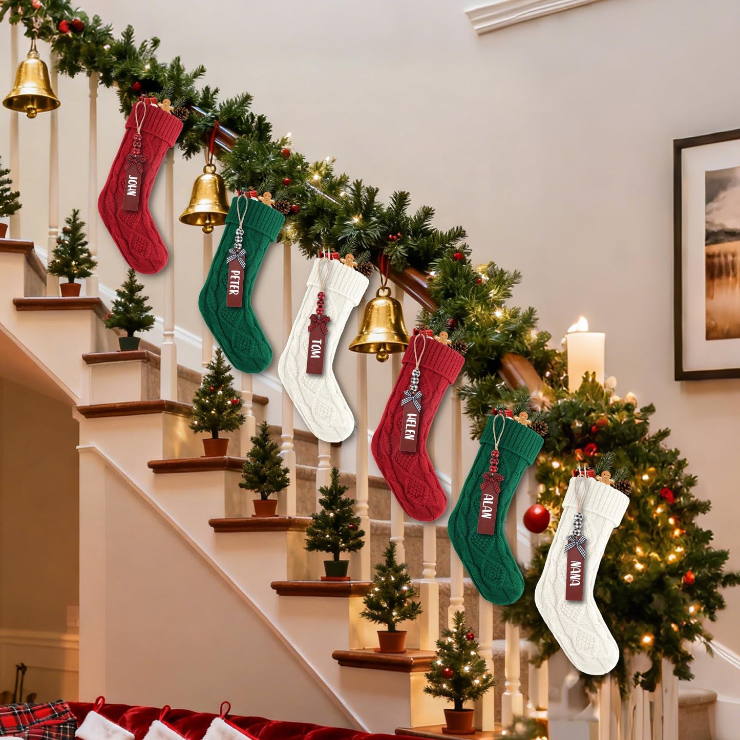 Suranew Christmas Stockings, Personalized Christmas Stockings 18 Inches Large Size Cable Knitted Stocking Gifts in Red, White, Green