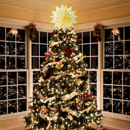 23.6 Inch Christmas Star Snowflake Paper Lantern with Light Timer Paper Lamp Party Supplies Hanging Decoration for Weddings Christmas Trees Birthday Holiday Party Celebration (Elegant Style)