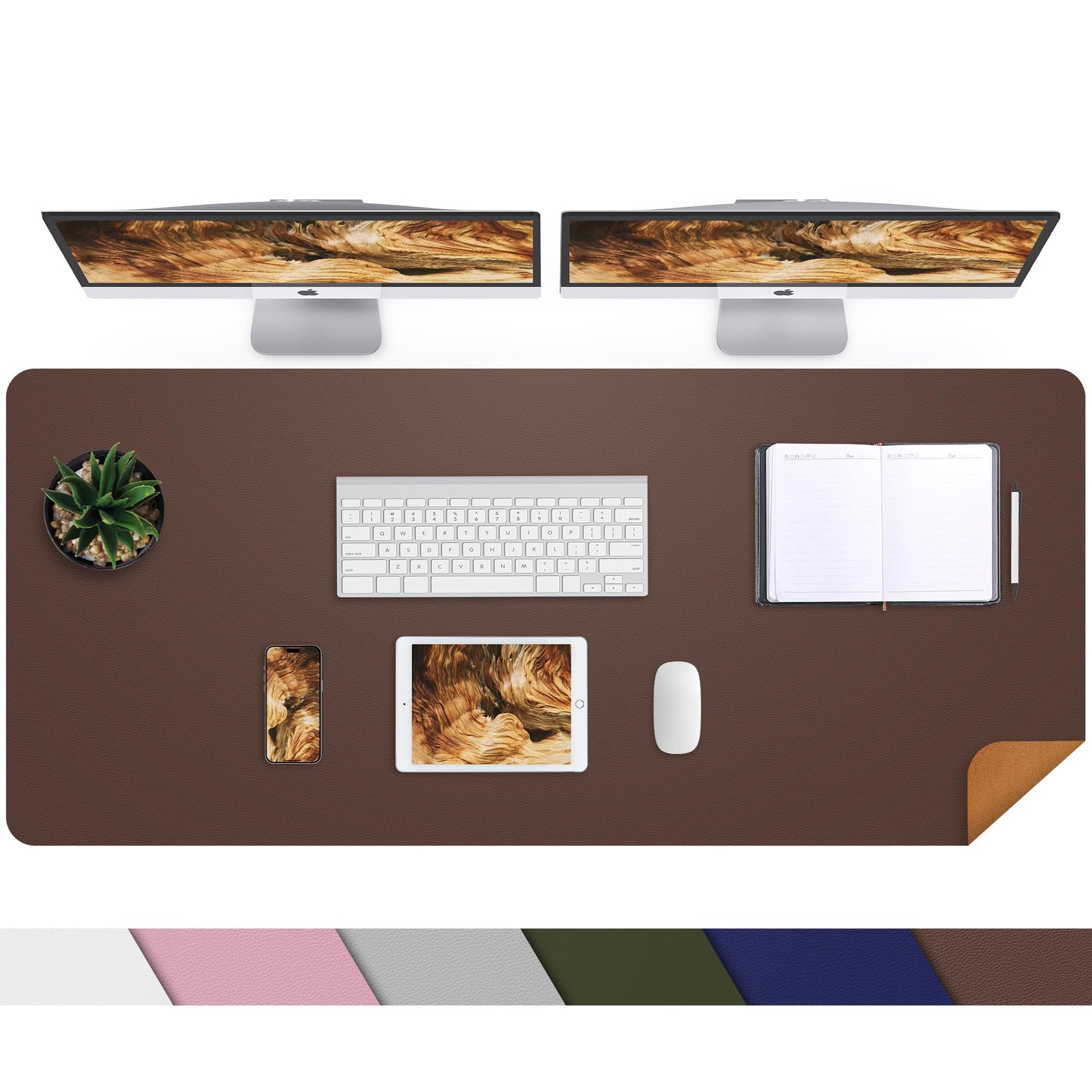 AFIING Cork Desk Mat 47" x 23.6", Dual-Sided Natural Cork & PU Leather Desk Pad, Non-Slip Waterproof Large Mouse Pad for Office, Home & Gaming (Coffee)