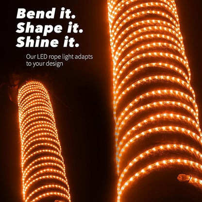 WYZworks 3312LEDs 300ft LED Outside Rope Lights, Outdoor ETL Certified Waterproof Permanent 360 Degree Flexible Bend & Light Emitting, Connectable, Christmas Palm Tree Exterior Landscape, Orange