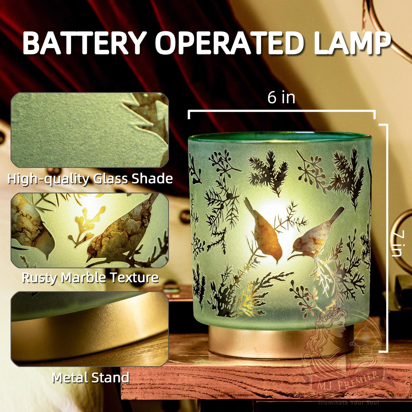 Cordless Table Lamp Timer, BIG 7'' Battery Operated Lamp, Emergency Table Lamp for Area No Plug/Hurricane, Decorative Bird Lamp for Kitchen Counter/Entryway/Bathroom/Living room/Mothers Day Gifts