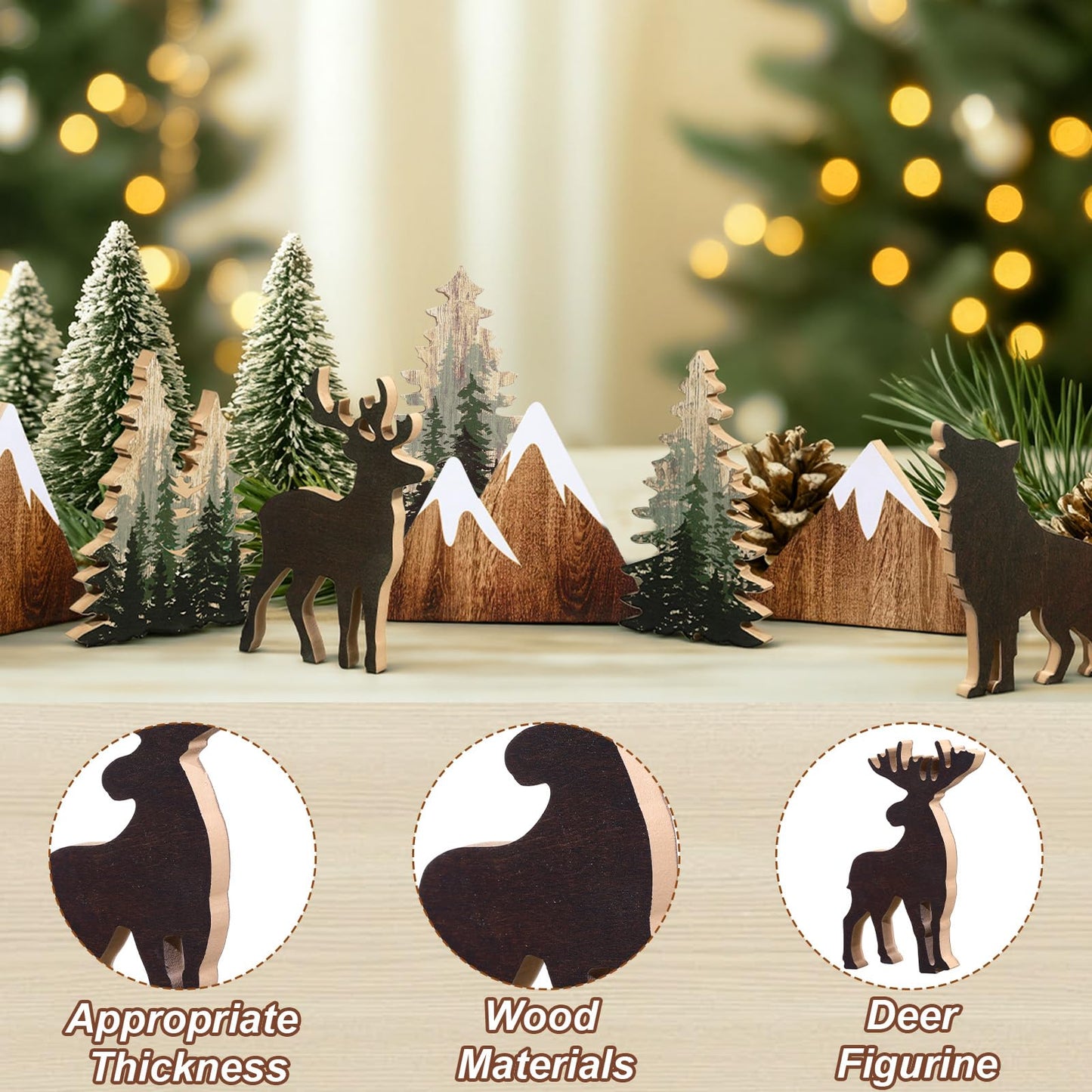 DoubleFill 10 Pcs Cabin Shelf Decor Wooden Forest Animals Bear Mountain Pine Tree Sign Rustic Woodland Decor for Cabin Farmhouse Table Centerpiece Home Office Decoration