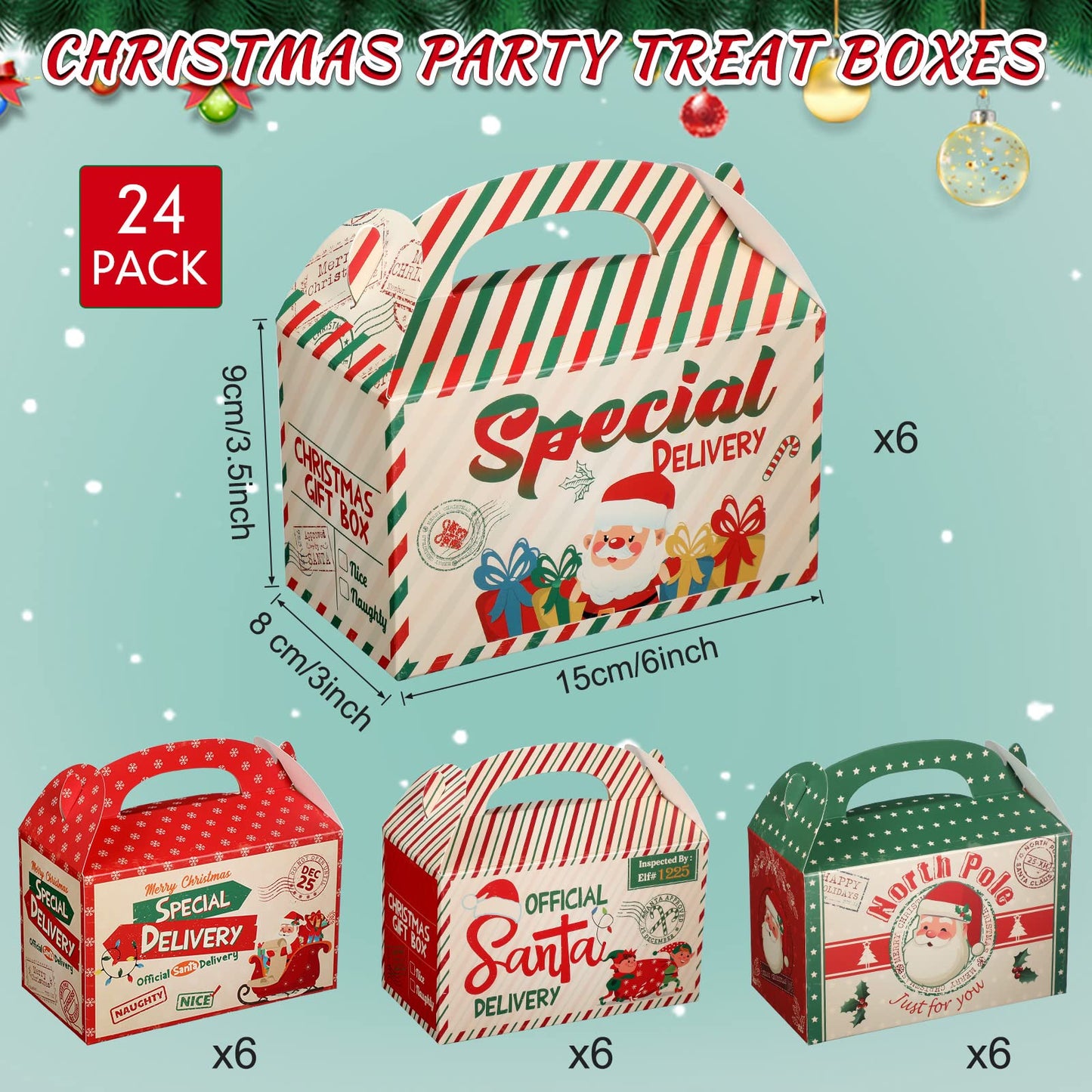 Zonon 24 Pcs Christmas Gift Boxes Xmas Kraft Treat Boxes for Cookies Candy Present Goodies Bakery Favors Christmas Container for Gift Giving Holiday Party Supplies Decorations(Cute Style)