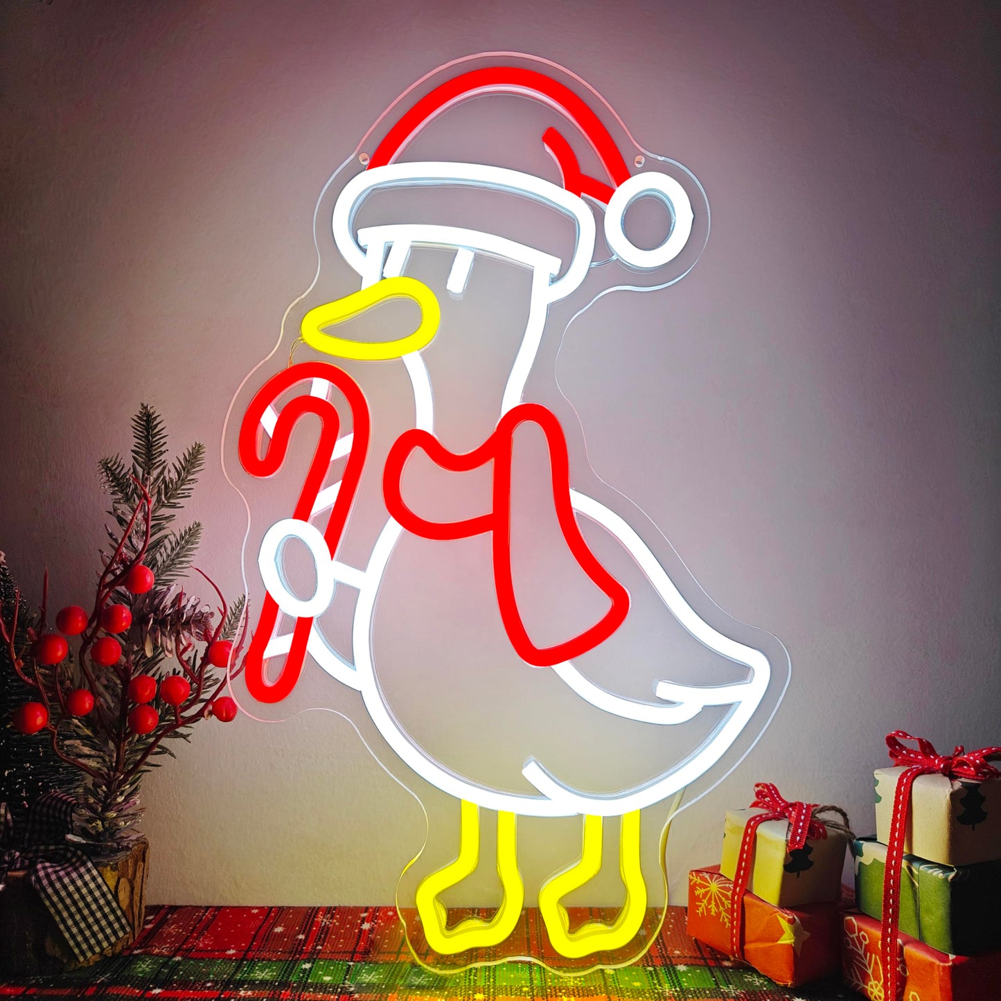 Jeanchrl Christmas Goose Neon Sign Silly Goose Neon Light Sign for Bedroom Kids Room Porch USB Powered Merry Christmas LED Sign Winter Holiday Neon Wall Decor Goose Gifts for Family Friends