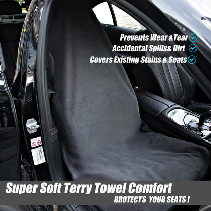 2 Pack Waterproof Sweating Car Seat Cover for Post Gym Workout, Running, Swimming, Beach and Hiking, Universal Fit Non-Slip Towel Bucket Seat Protector for Cars SUV Trucks, Machine Washable (Gray)