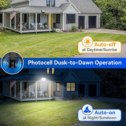 200W Flood Lights Outdoor, 22000LM 5000K with Dusk-to-Dawn Photocell, IP65 Waterproof Security Lights Bright LED Parking Lot Light with Trunnion Mount for Yard Garage Stadium