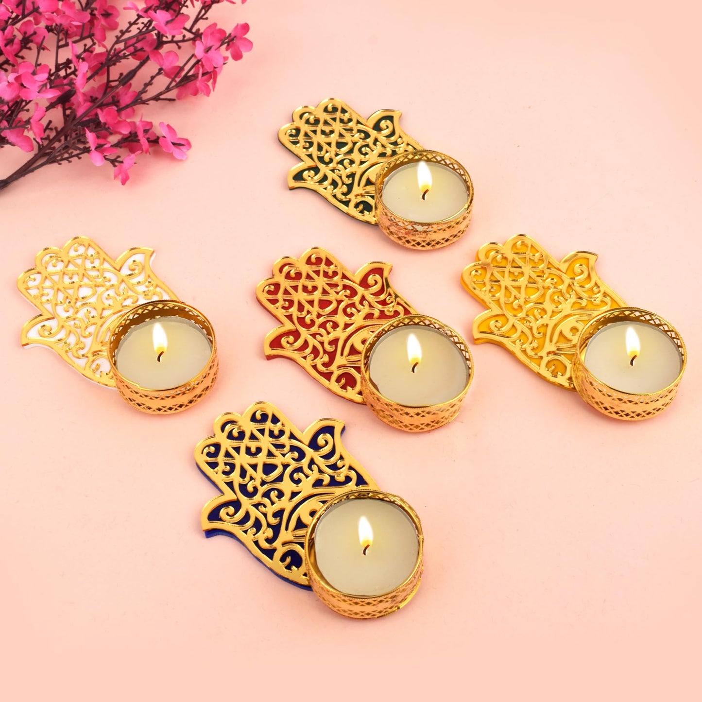 SATVIK Set of 2 Hamsa Tea Light Candle Holder for Diwali and Christams Hand Carved Tea Light Holder for Home Décor Christmas Tea Light Holder