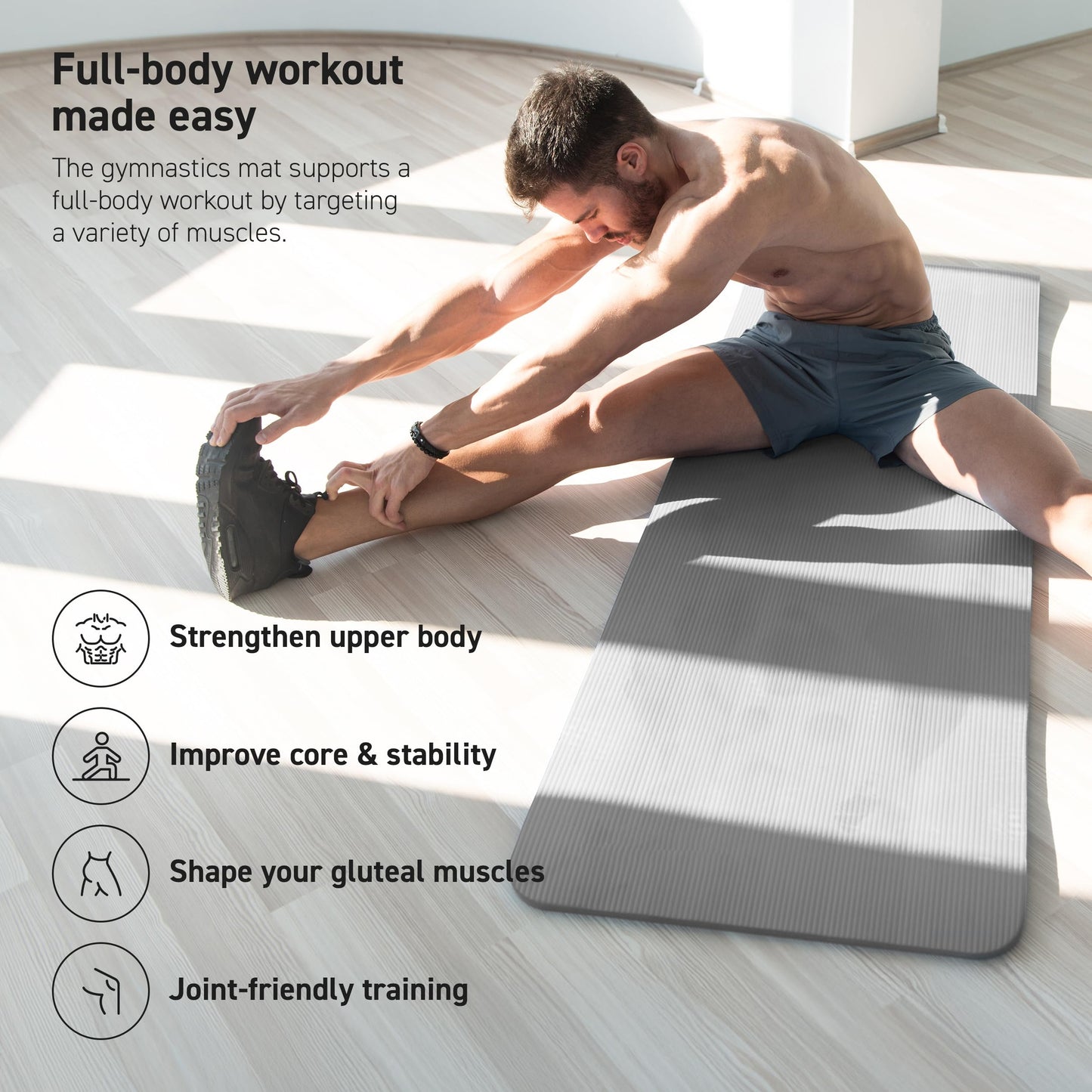 MSPORTS Thick Yoga Mat Premium Non Slip – Extra Comfortable Exercise Mat for Home Workouts, Pilates, Stretching & Gym – Cushioned NBR Foam, Yoga Mat with Strap, for Women & Men (Grey, 74.5 x 40 x 0.6 in)